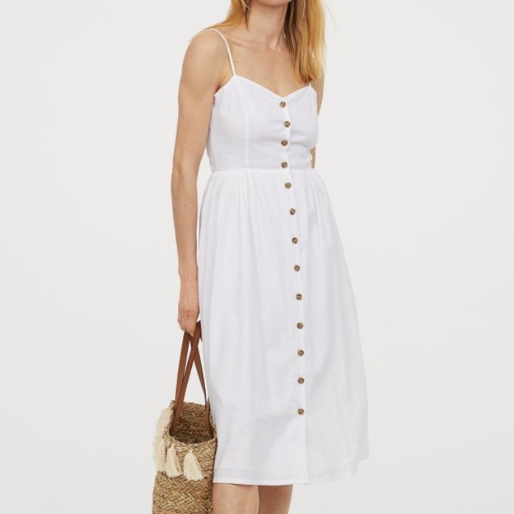 H&M white linen button dress